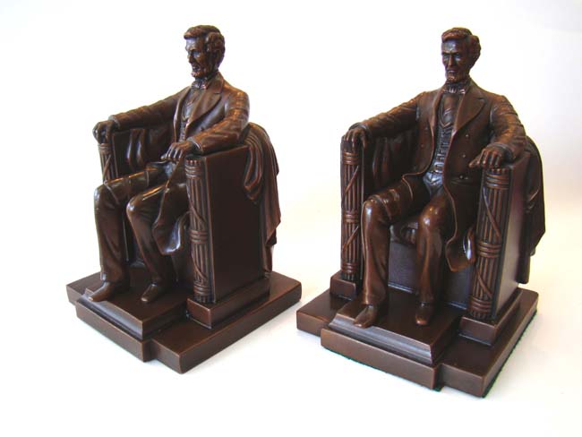 A fine pair of "Lincoln in the chair" bronze finished bookends made by Jennings Brothers circa 1925 — image 2